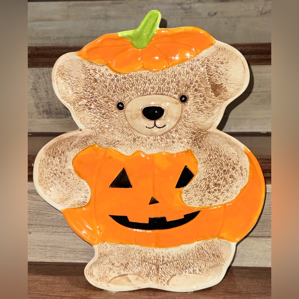 Super Cute 🥰 Teddy Bear 🧸 Jack-O-Lantern 🎃 Platter Serving Tray - New